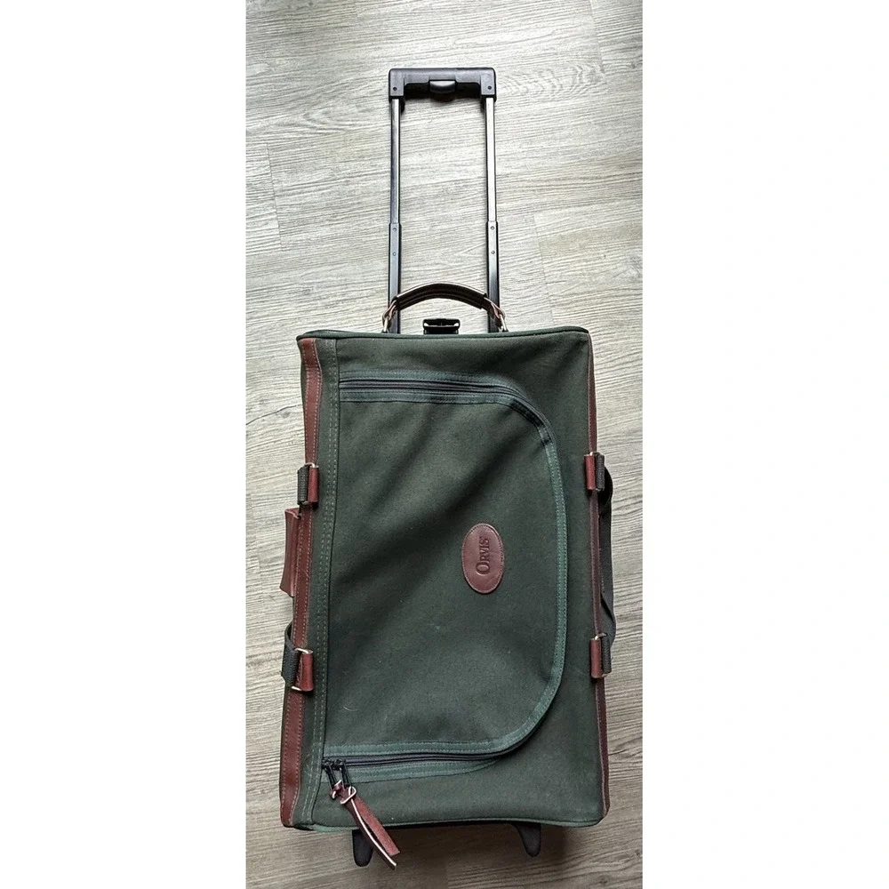 Orvis Vintage Green Canvas & Leather Wheeled Carry-On Duffel Bag 19x13x8